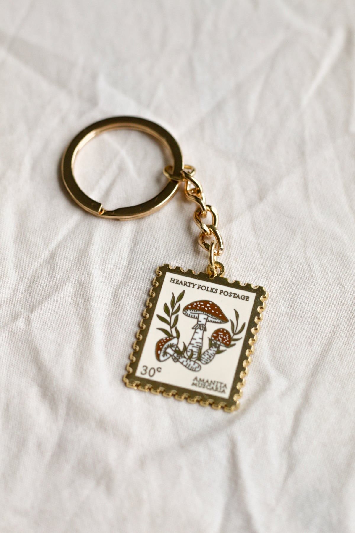 Mushroom Postage Stamp Keychain