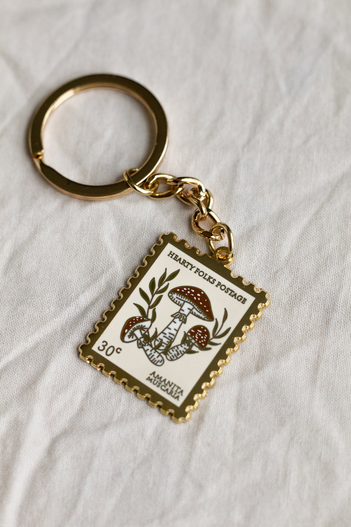 Mushroom Postage Stamp Keychain