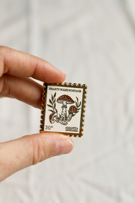 Mushroom postal stamp pin