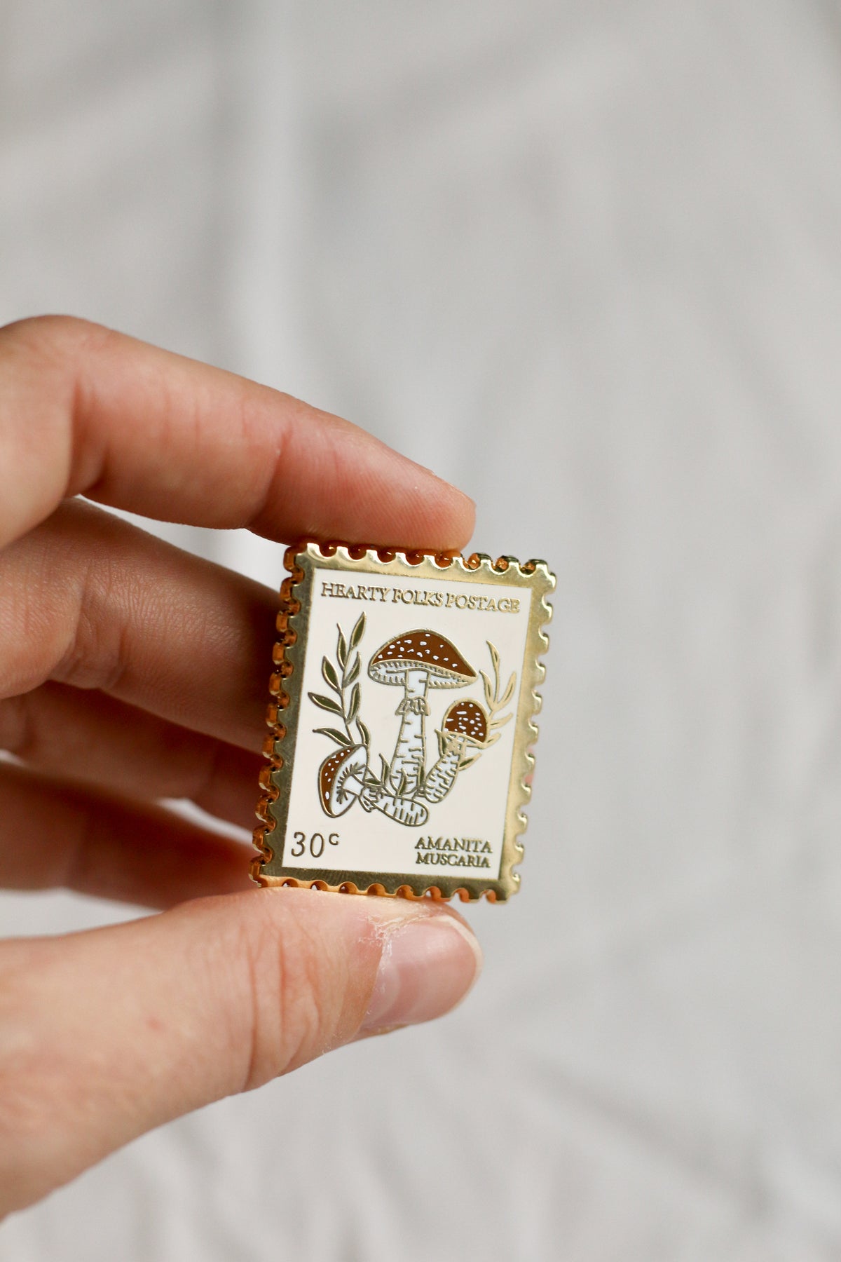 Mushroom postal stamp pin