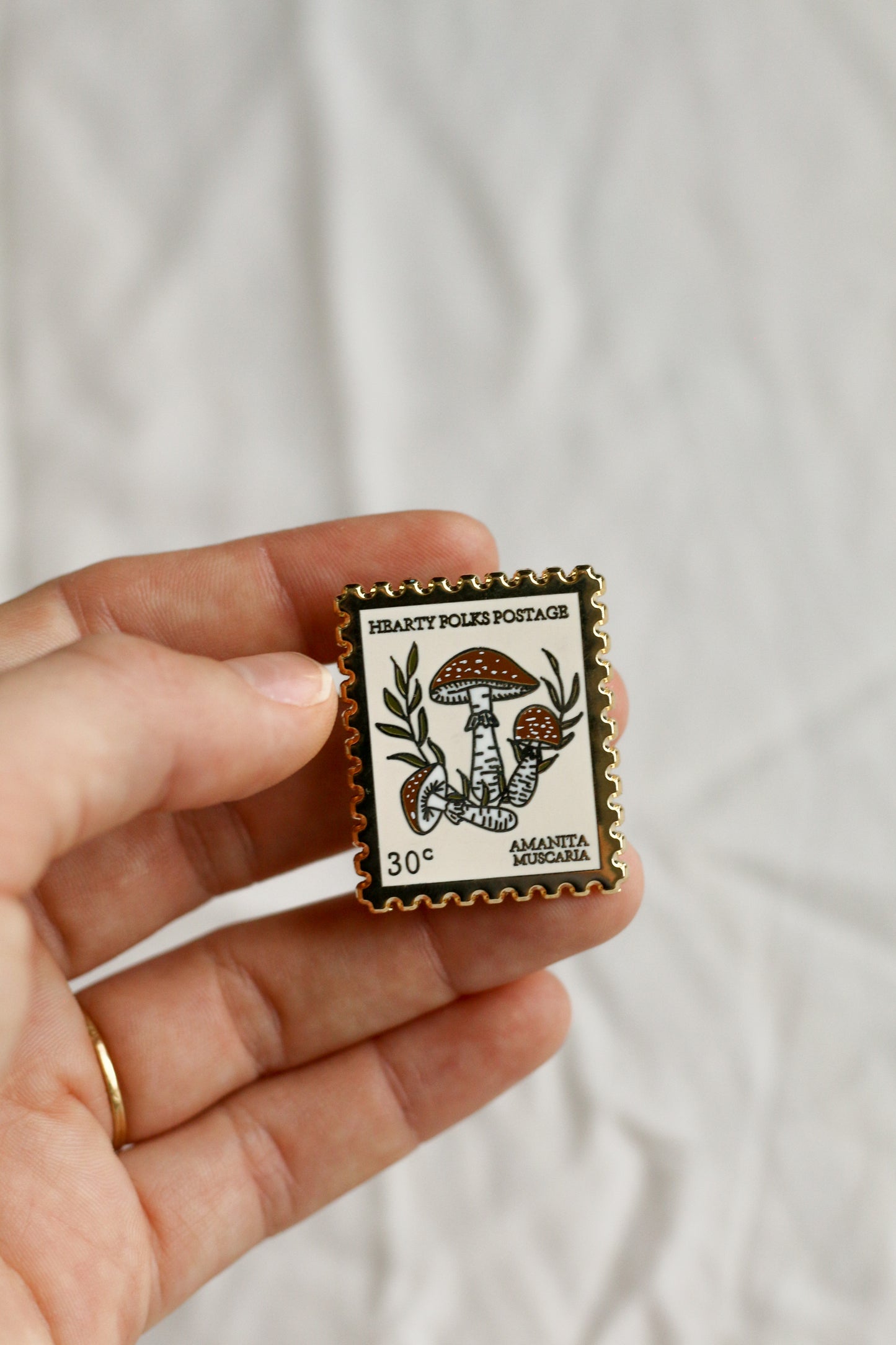 Mushroom postal stamp pin