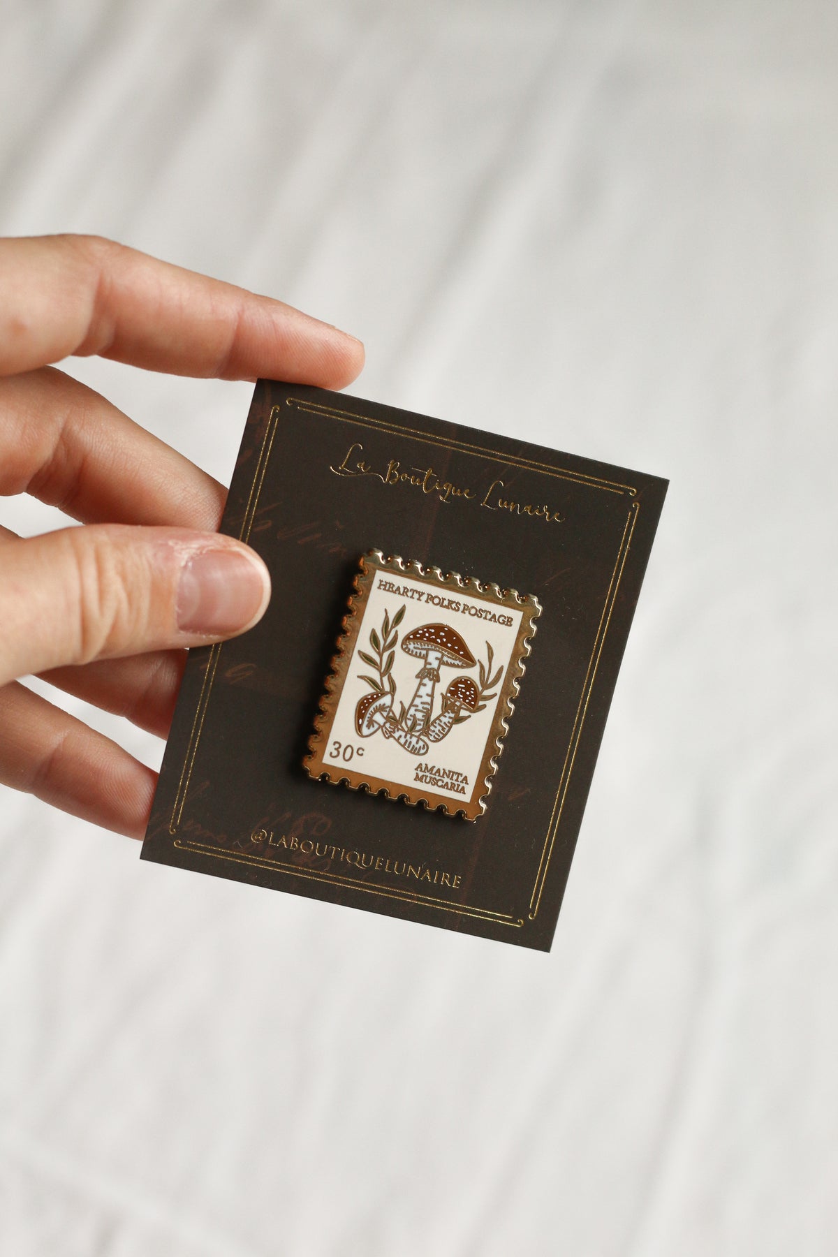 Mushroom postal stamp pin