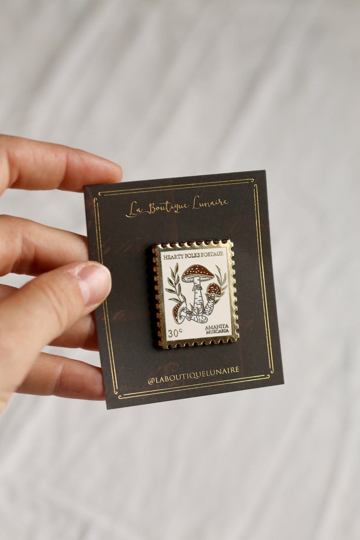 Mushroom postal stamp pin