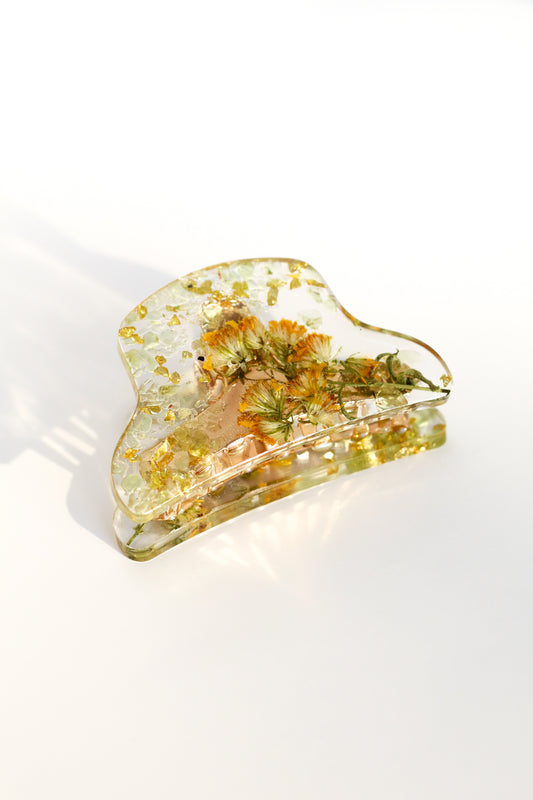 Pince à cheveux fleurs jaunes 01