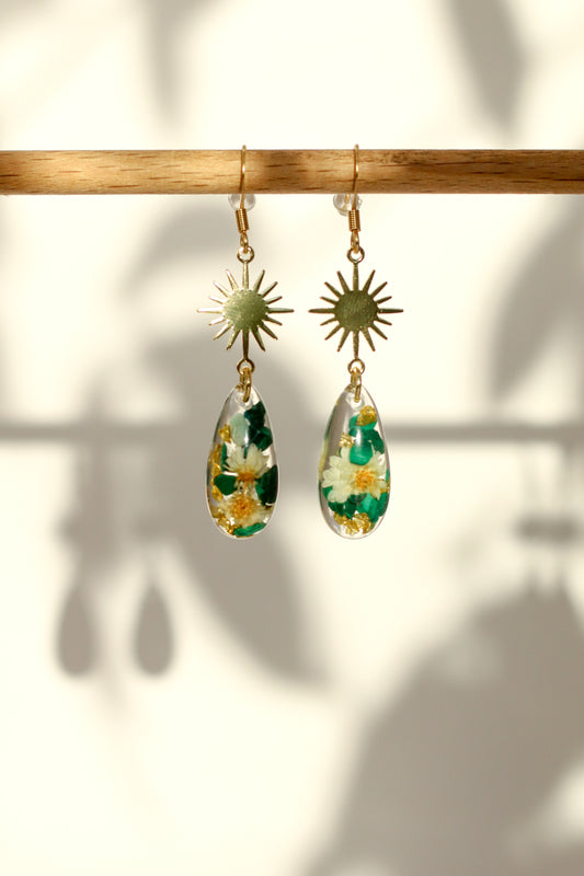 Boucles d'oreilles malachite florale - gouttes