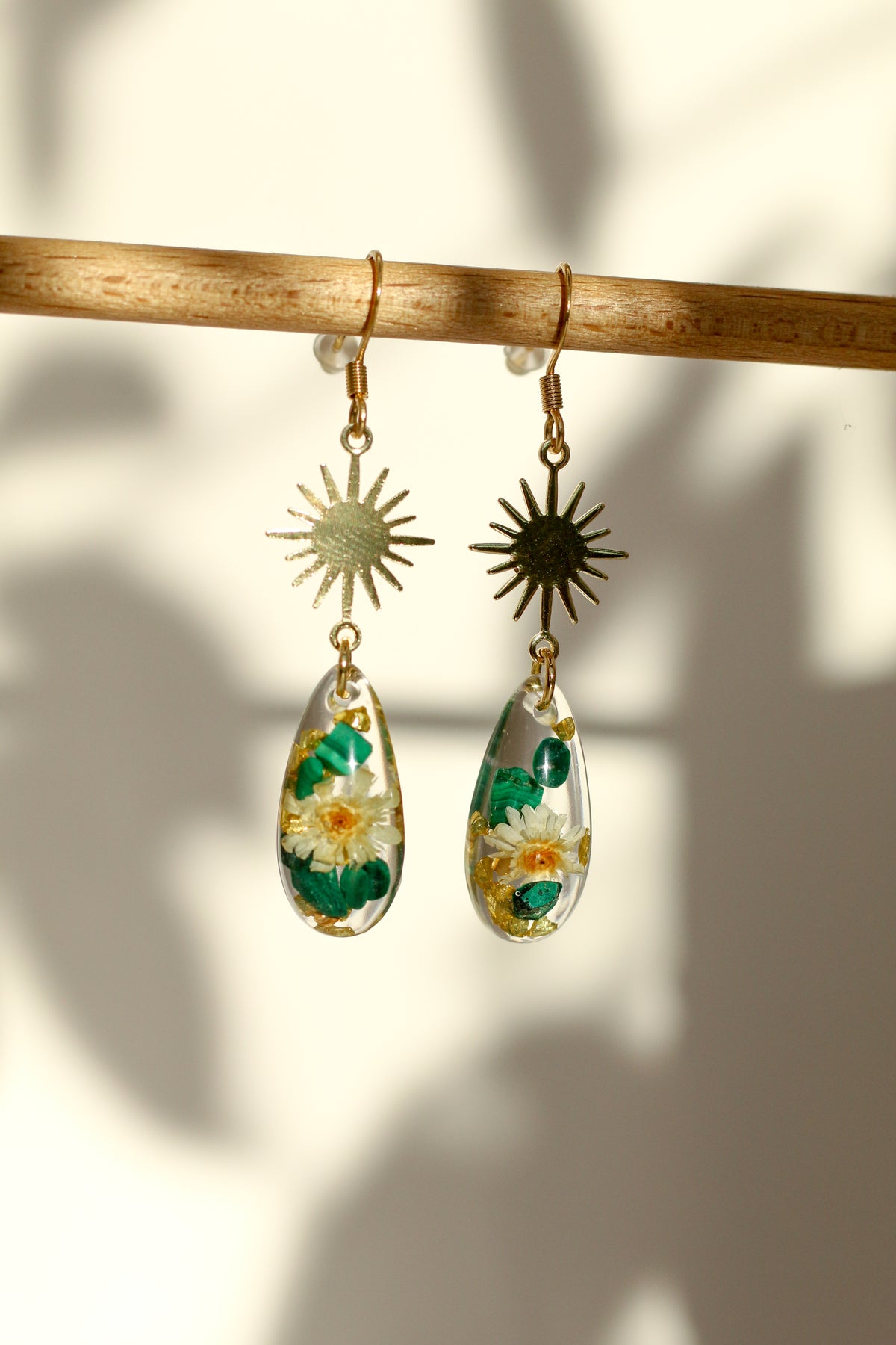 Boucles d'oreilles malachite florale - gouttes