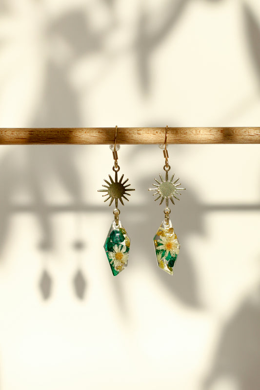 Boucles d'oreilles malachite florale - cristal