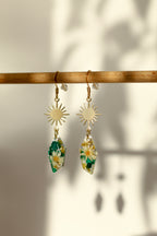 Floral malachite earrings - crystal