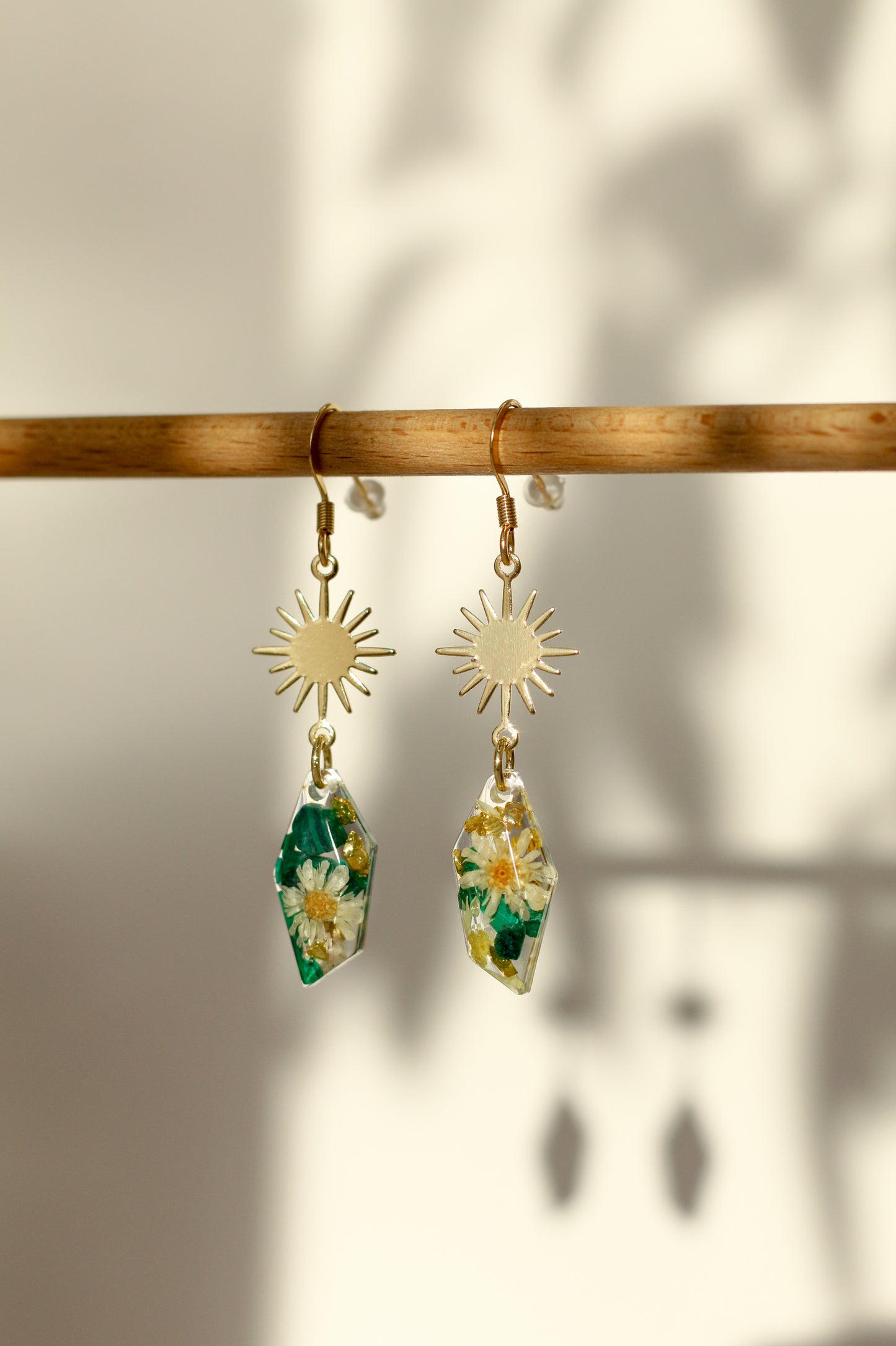 Boucles d'oreilles malachite florale - cristal