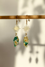 Floral malachite earrings - crystal