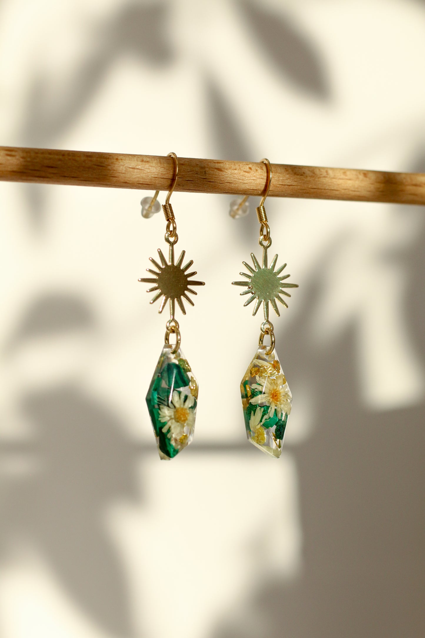 Boucles d'oreilles malachite florale - cristal