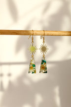 Floral malachite earrings - rectangle