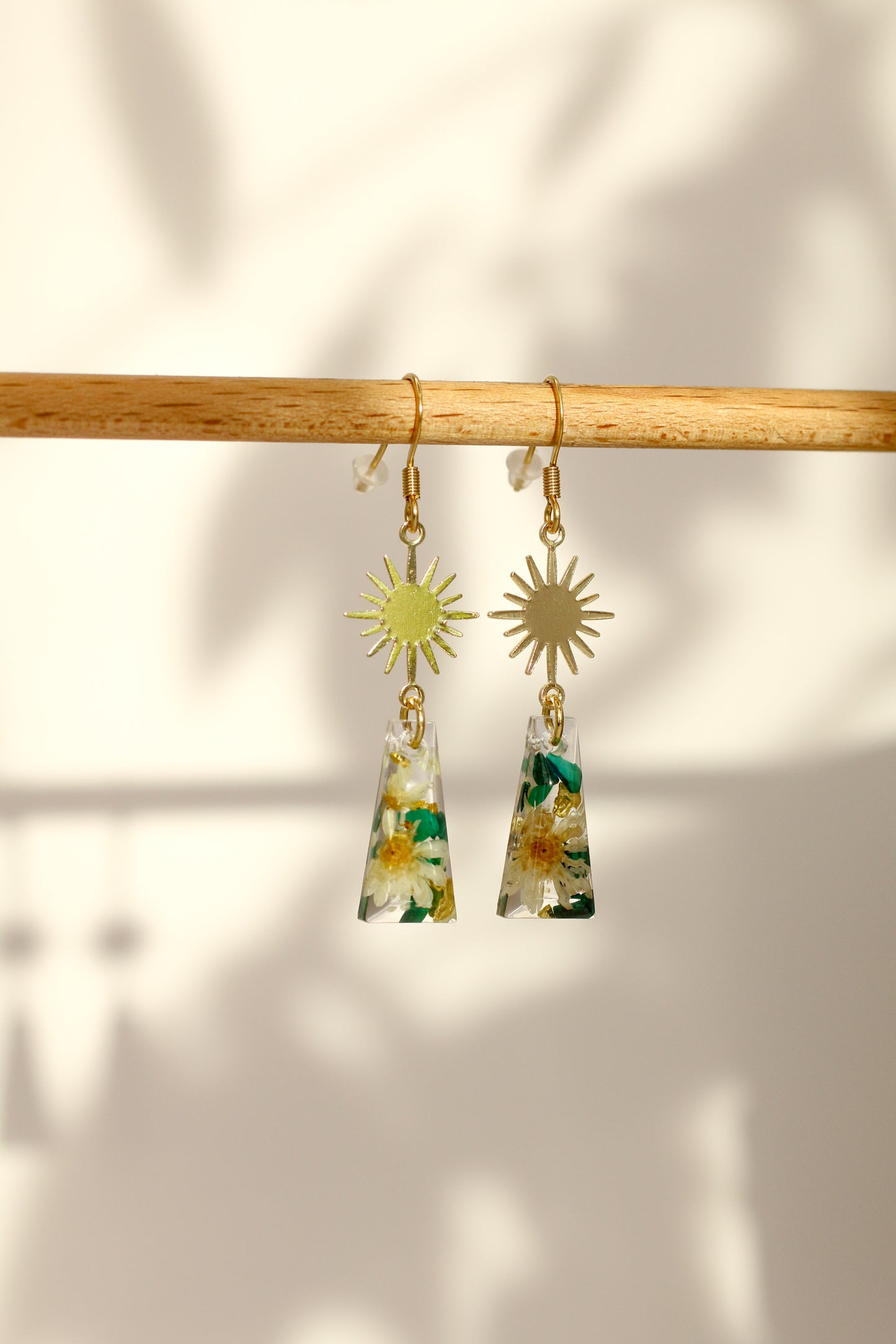 Boucles d'oreilles malachite florale - rectangle