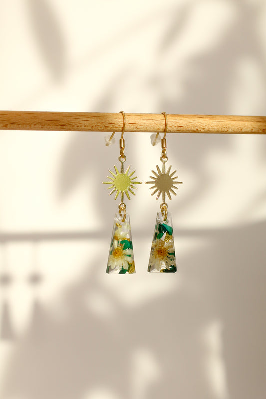 Boucles d'oreilles malachite florale - rectangle