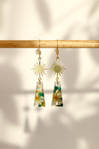Floral malachite earrings - rectangle