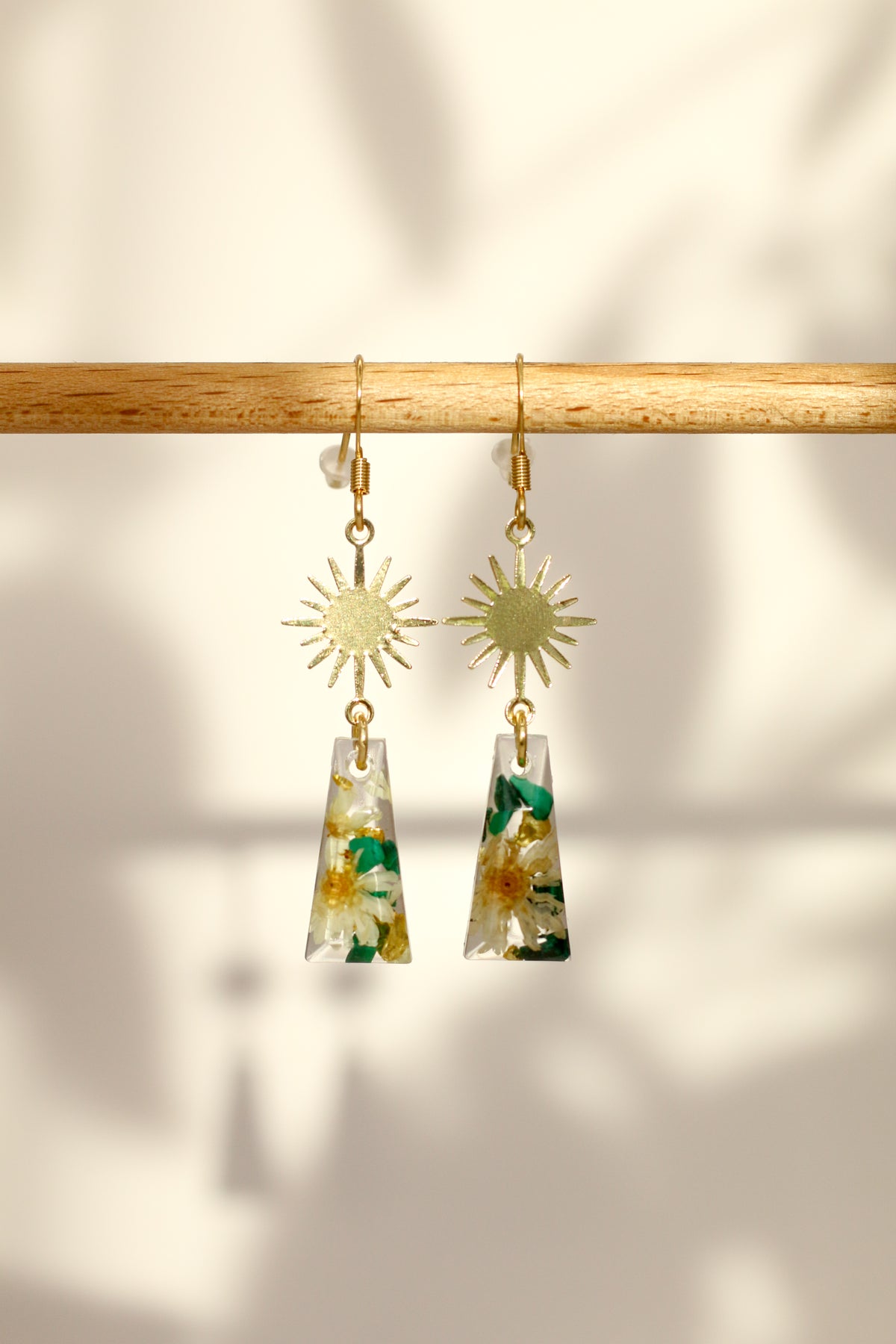 Floral malachite earrings - rectangle