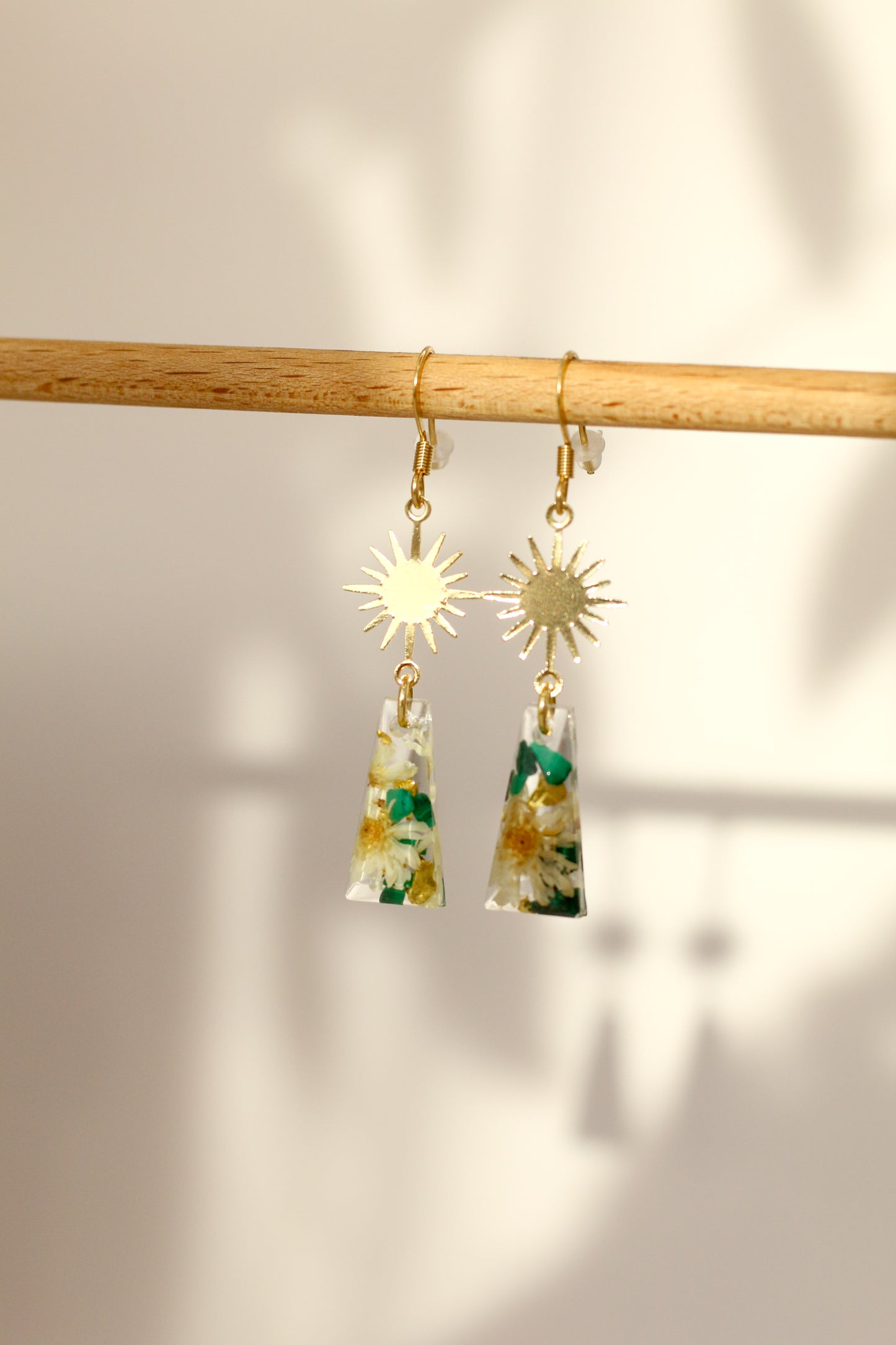 Boucles d'oreilles malachite florale - rectangle