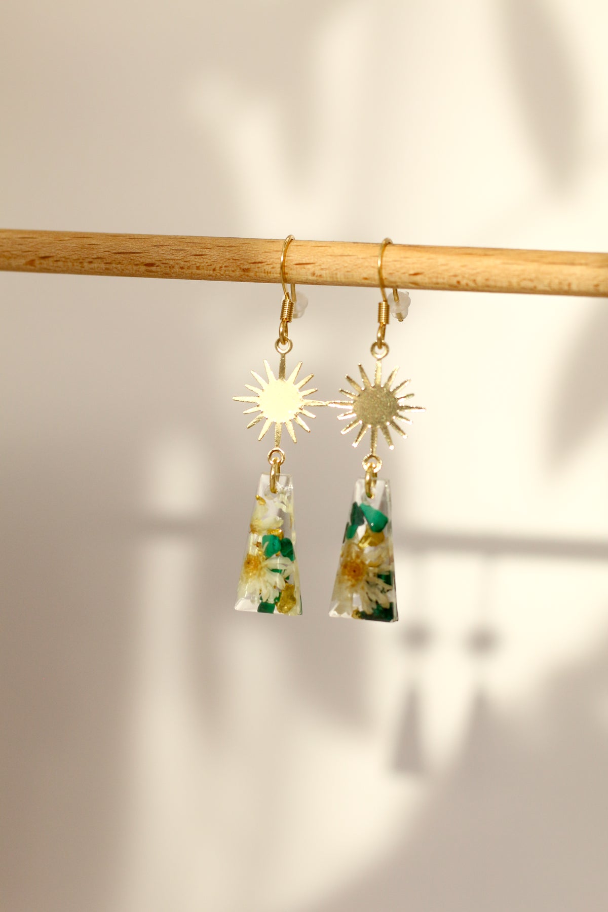 Floral malachite earrings - rectangle