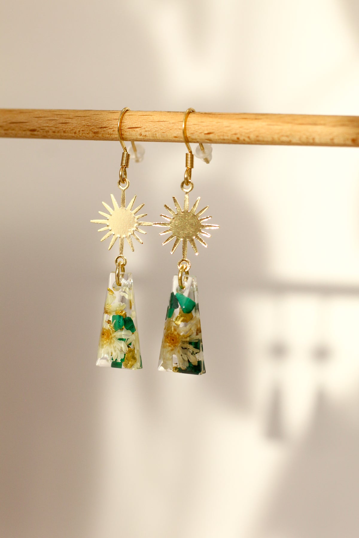 Floral malachite earrings - rectangle
