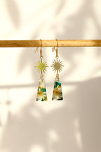 Floral malachite earrings - rectangle