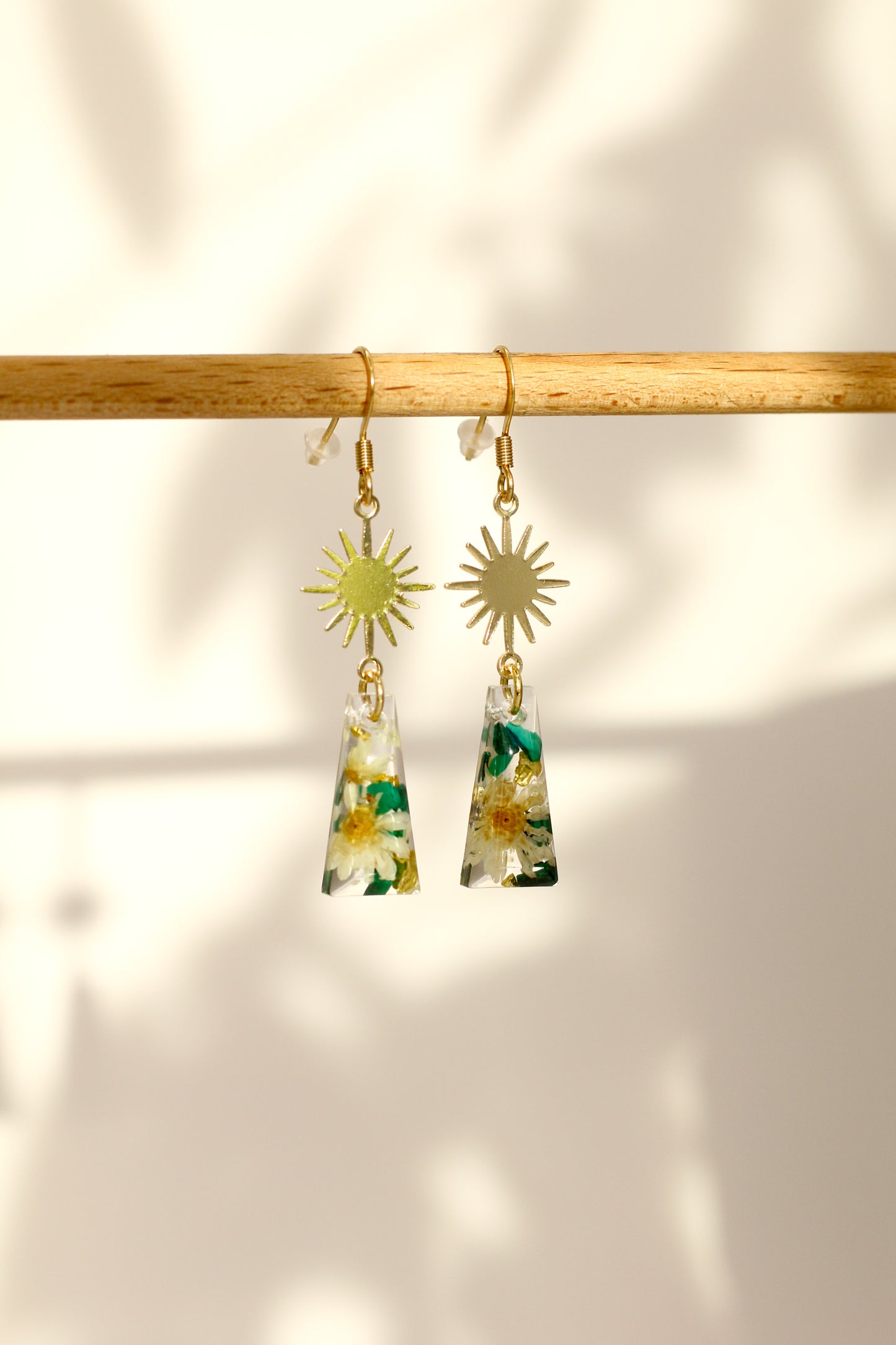 Boucles d'oreilles malachite florale - rectangle