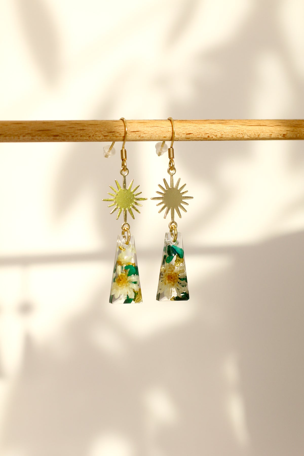 Floral malachite earrings - rectangle