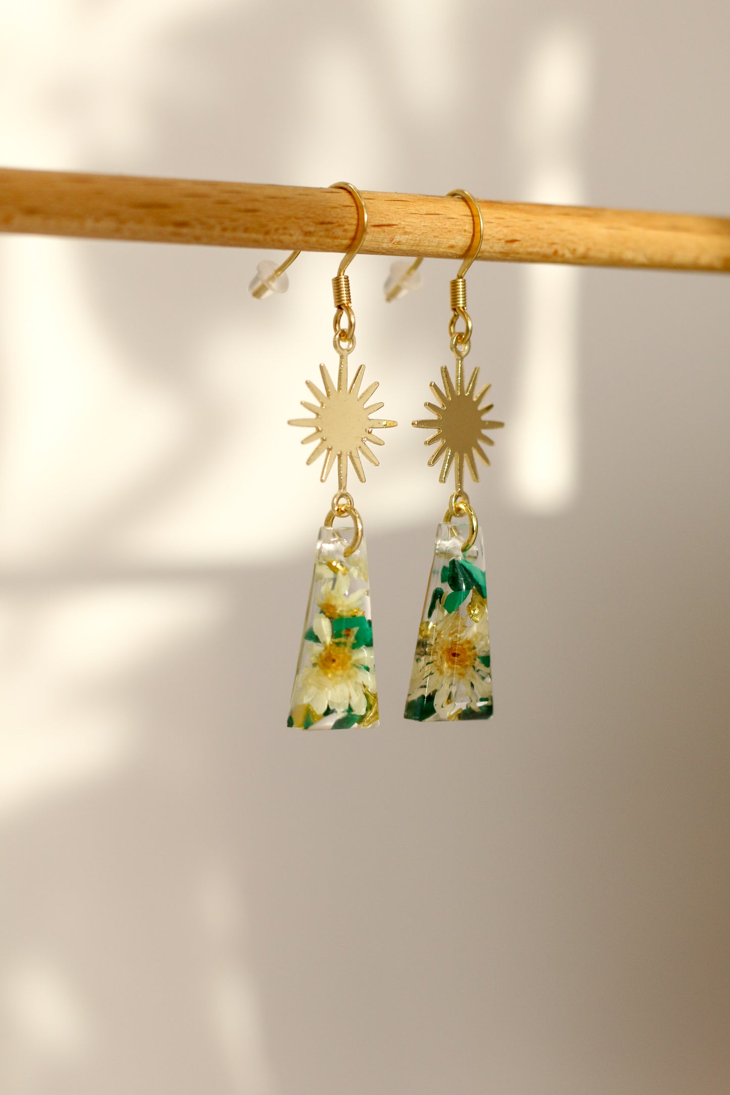 Boucles d'oreilles malachite florale - rectangle