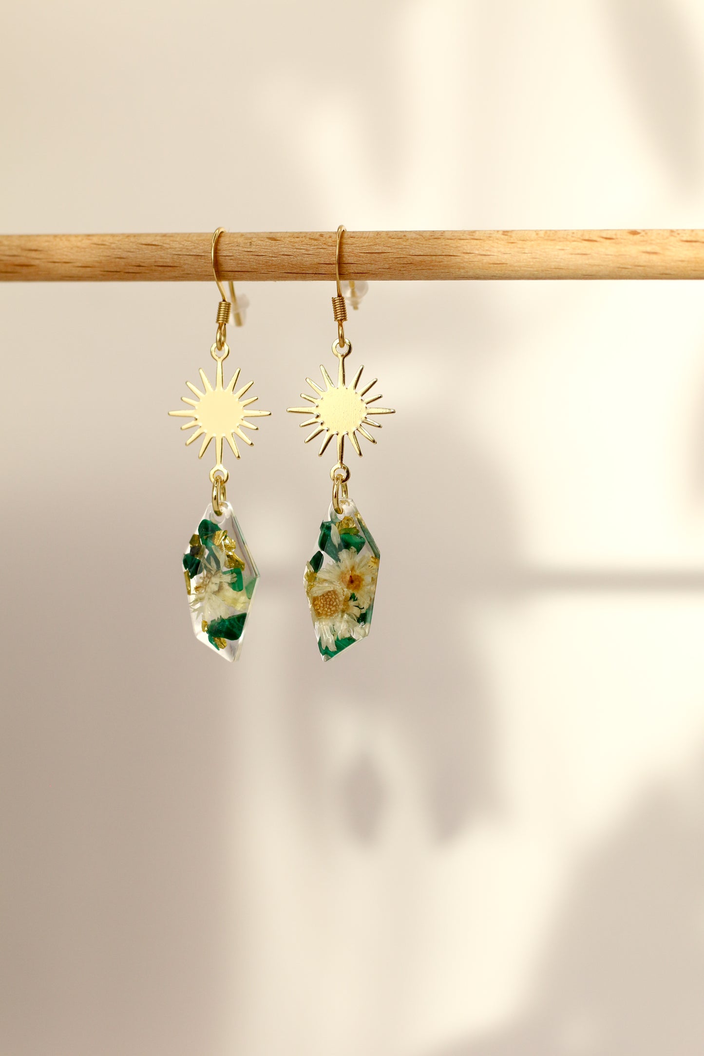 Boucles d'oreilles malachite florale - cristal