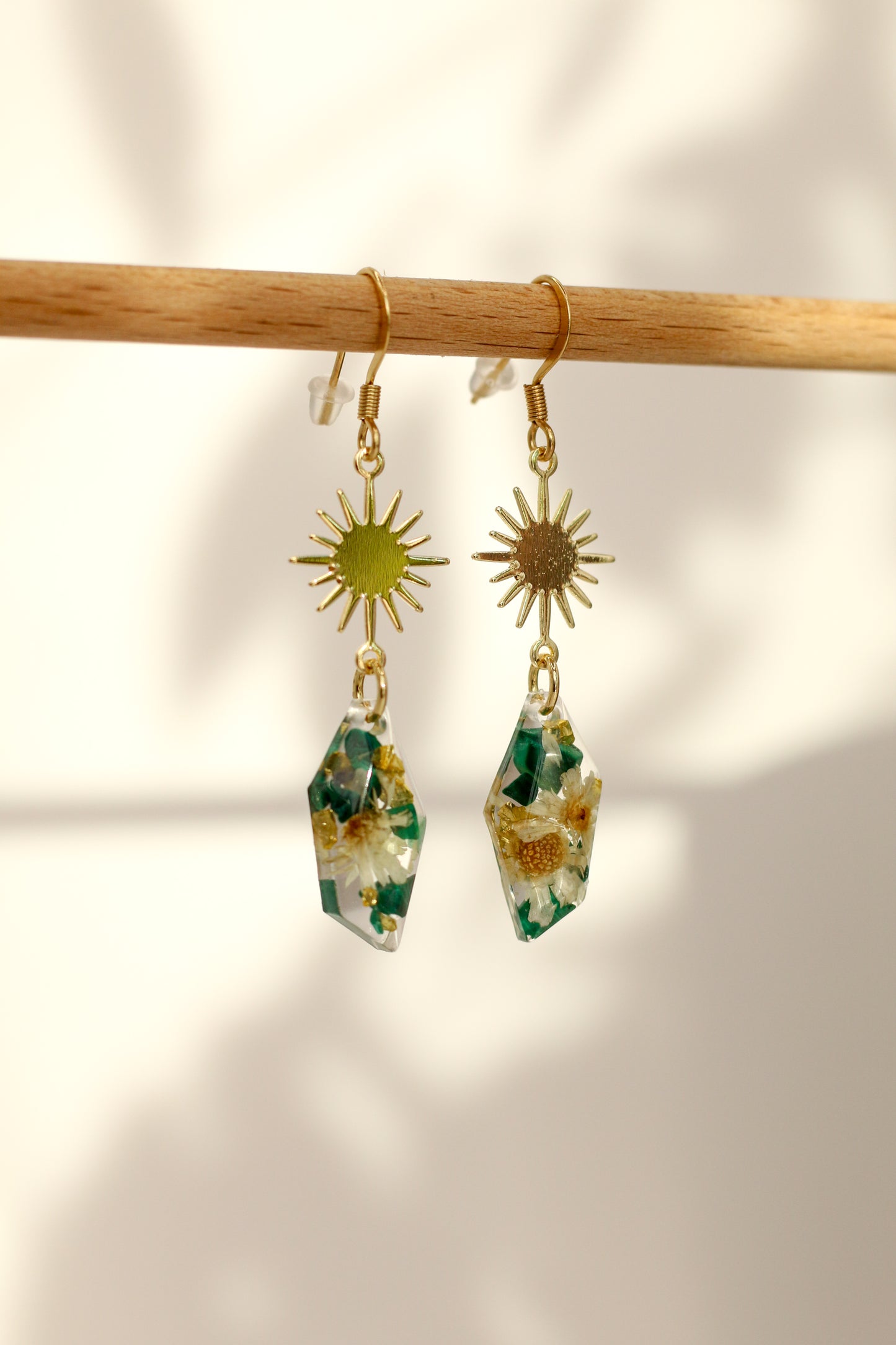 Boucles d'oreilles malachite florale - cristal