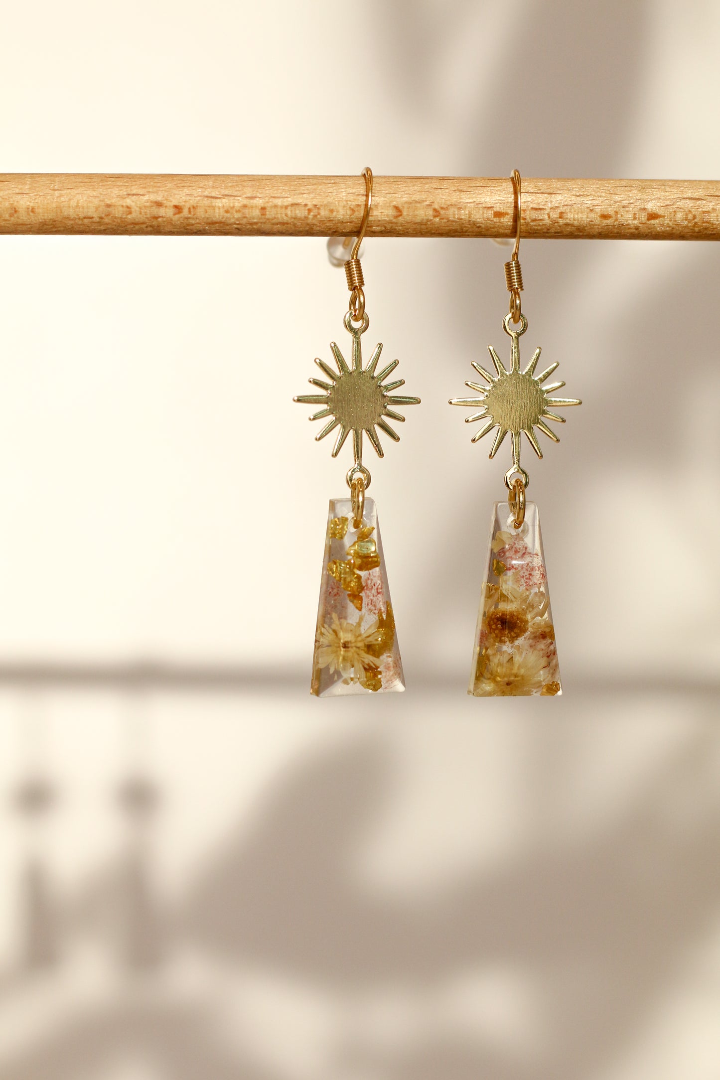 Boucles d'oreilles florales roses - rectangle