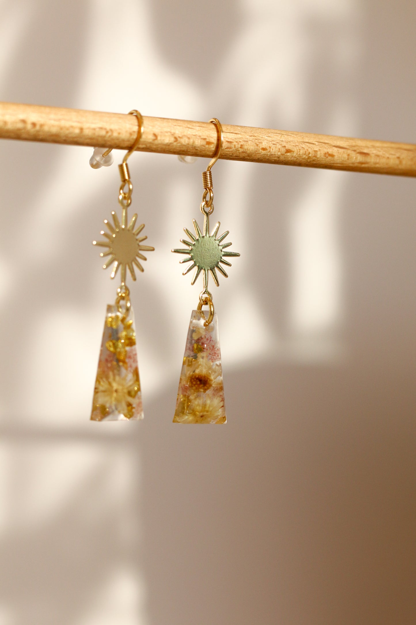 Boucles d'oreilles florales roses - rectangle