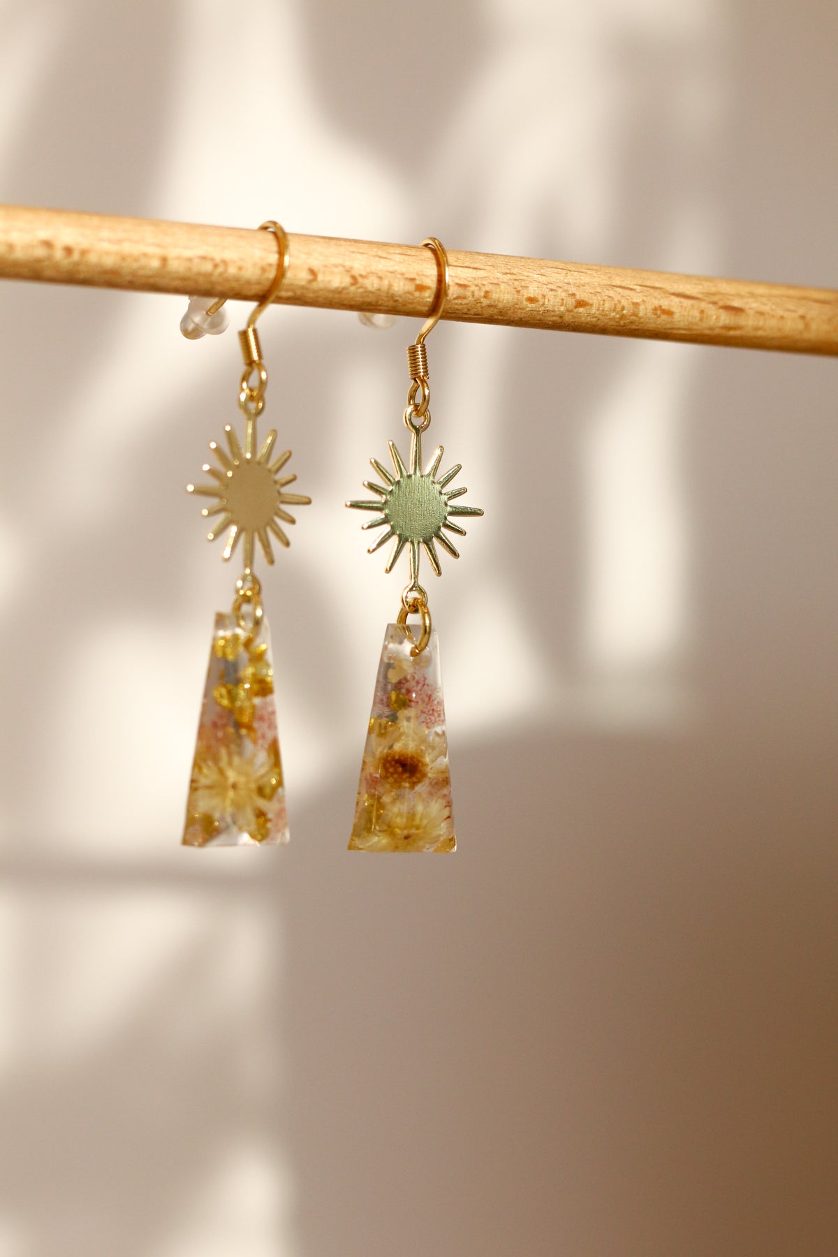 Boucles d'oreilles florales roses - rectangle