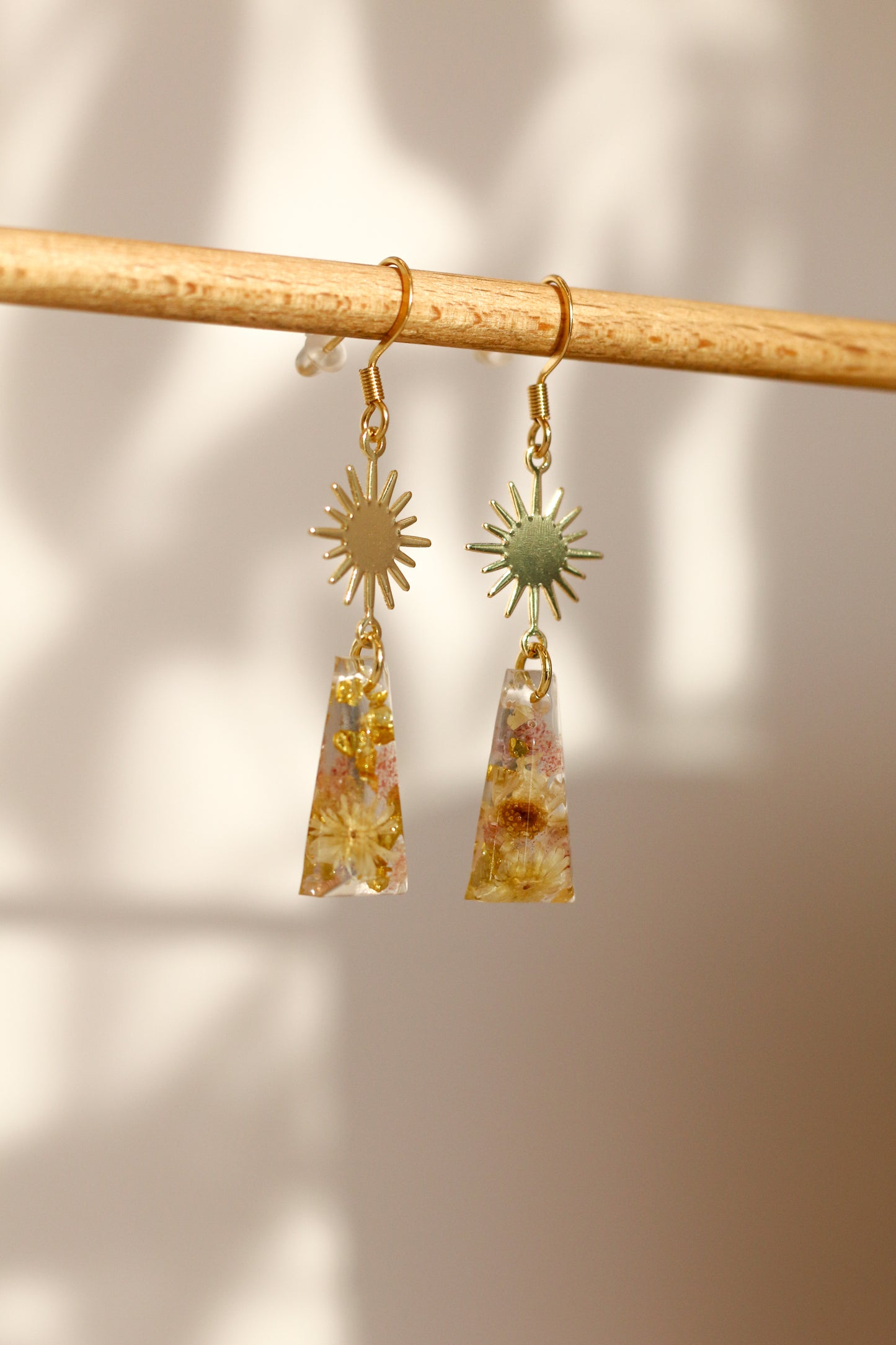 Boucles d'oreilles florales roses - rectangle