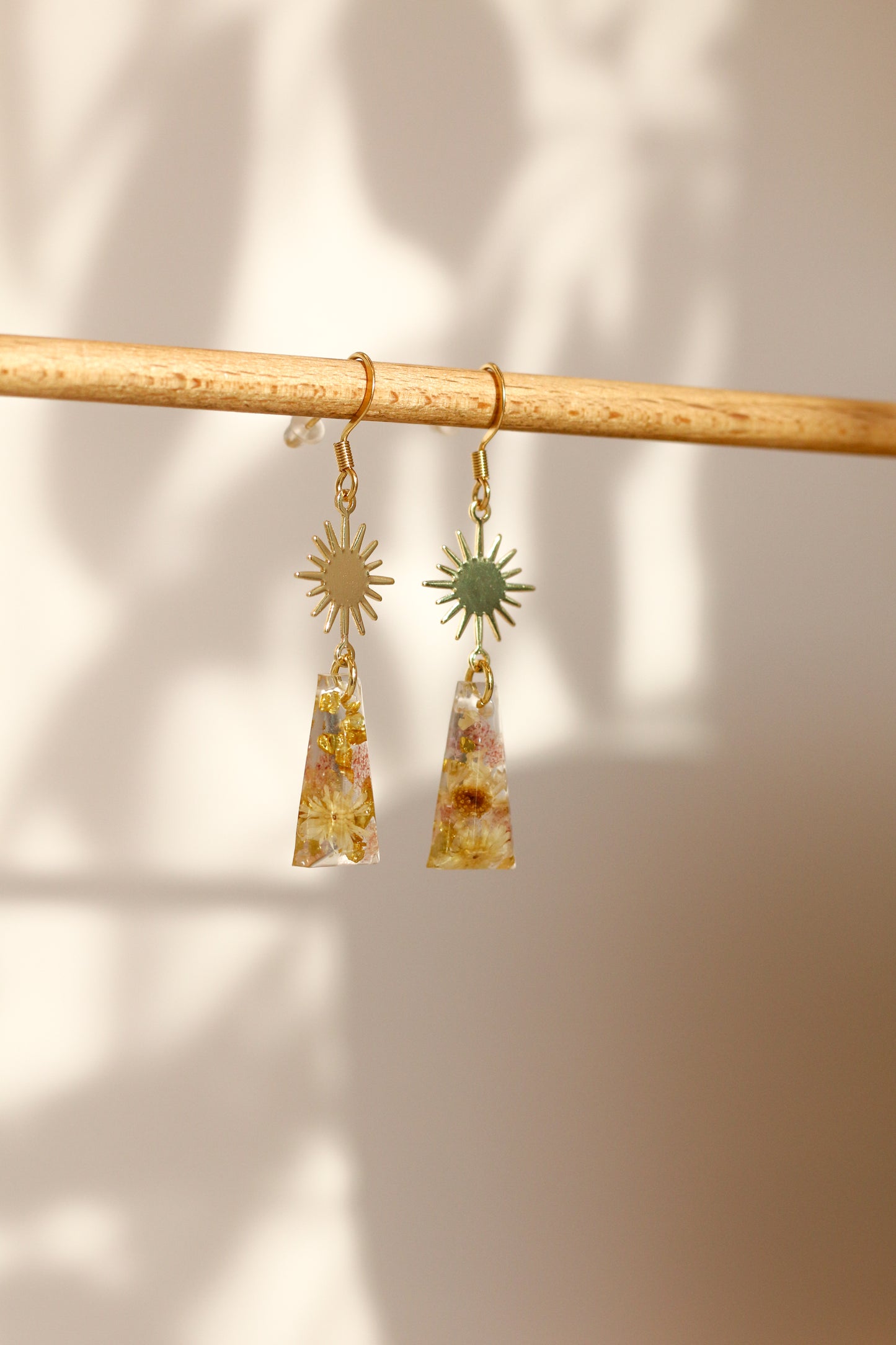 Boucles d'oreilles florales roses - rectangle