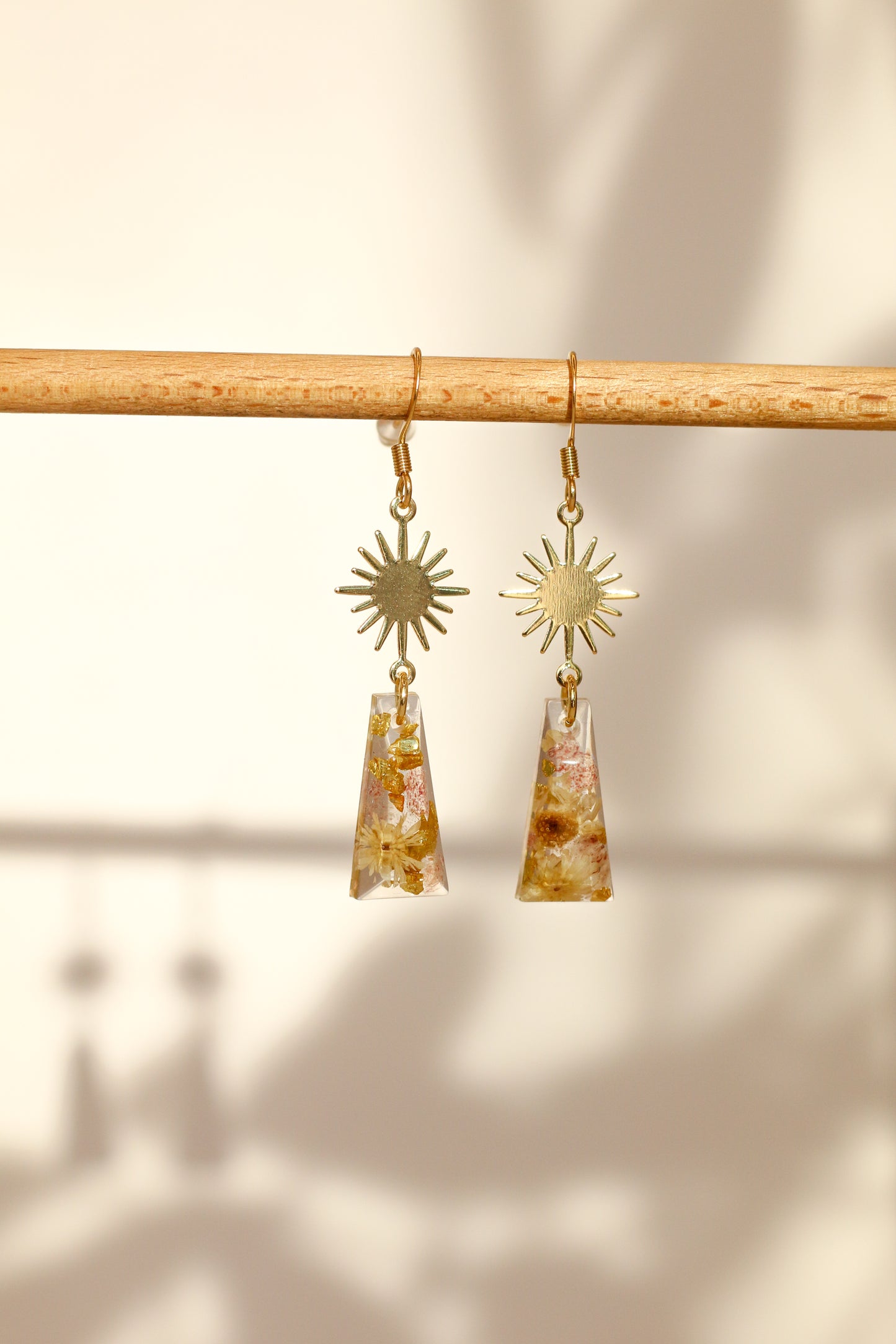 Boucles d'oreilles florales roses - rectangle