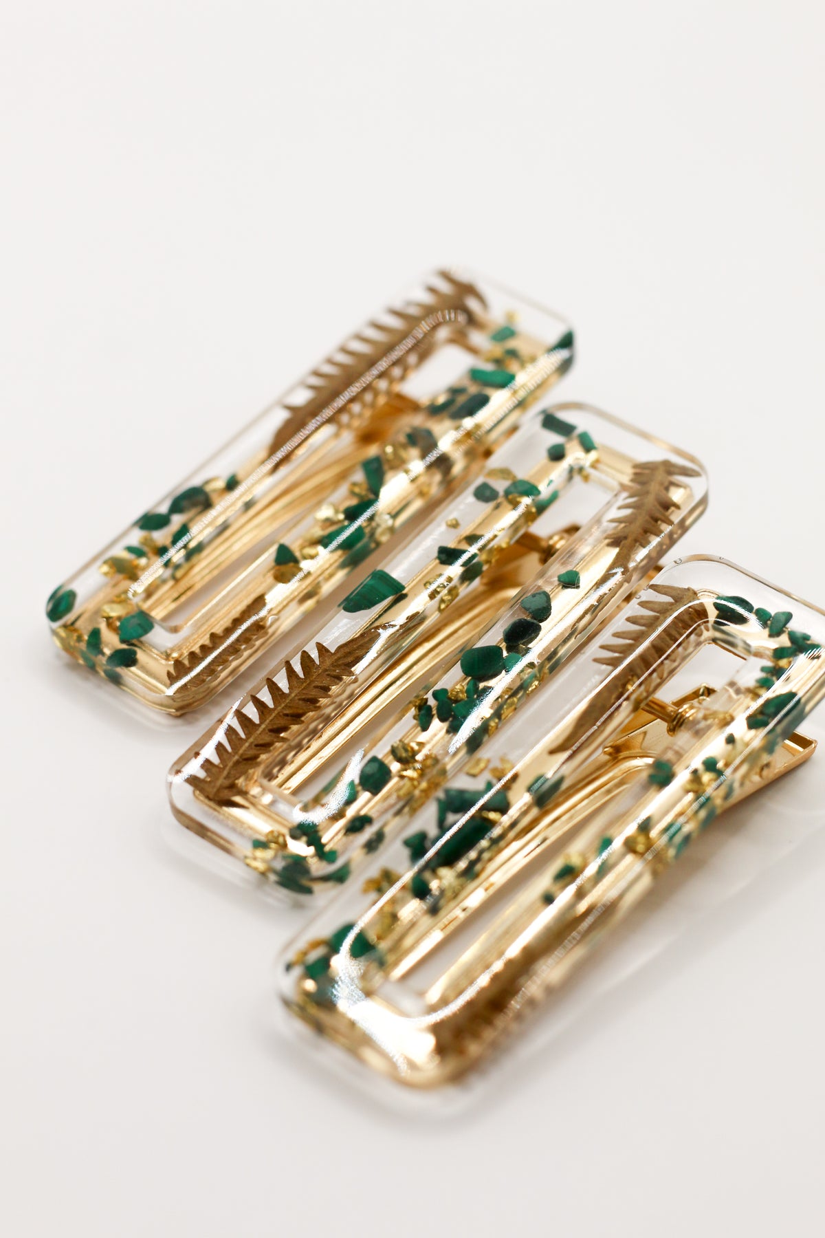 Malachite barrettes