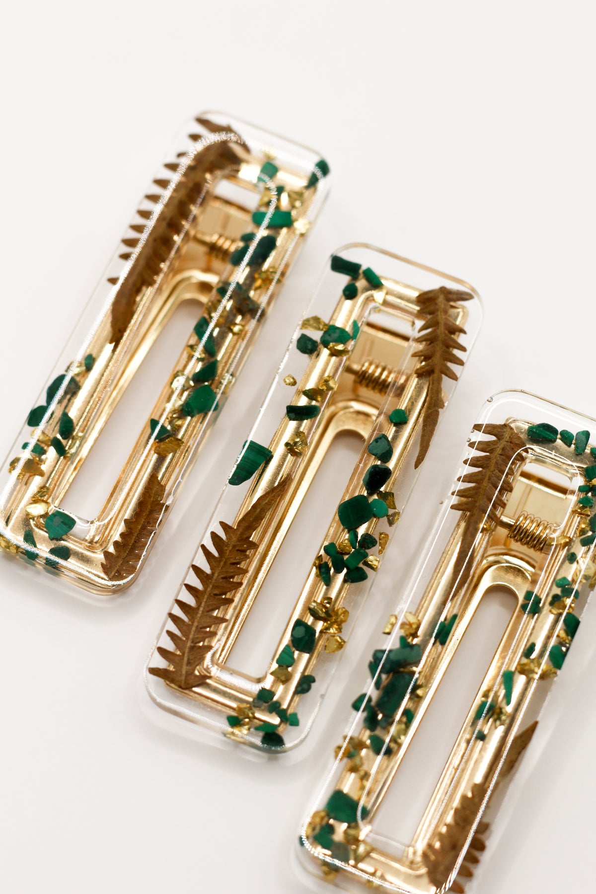 Malachite barrettes