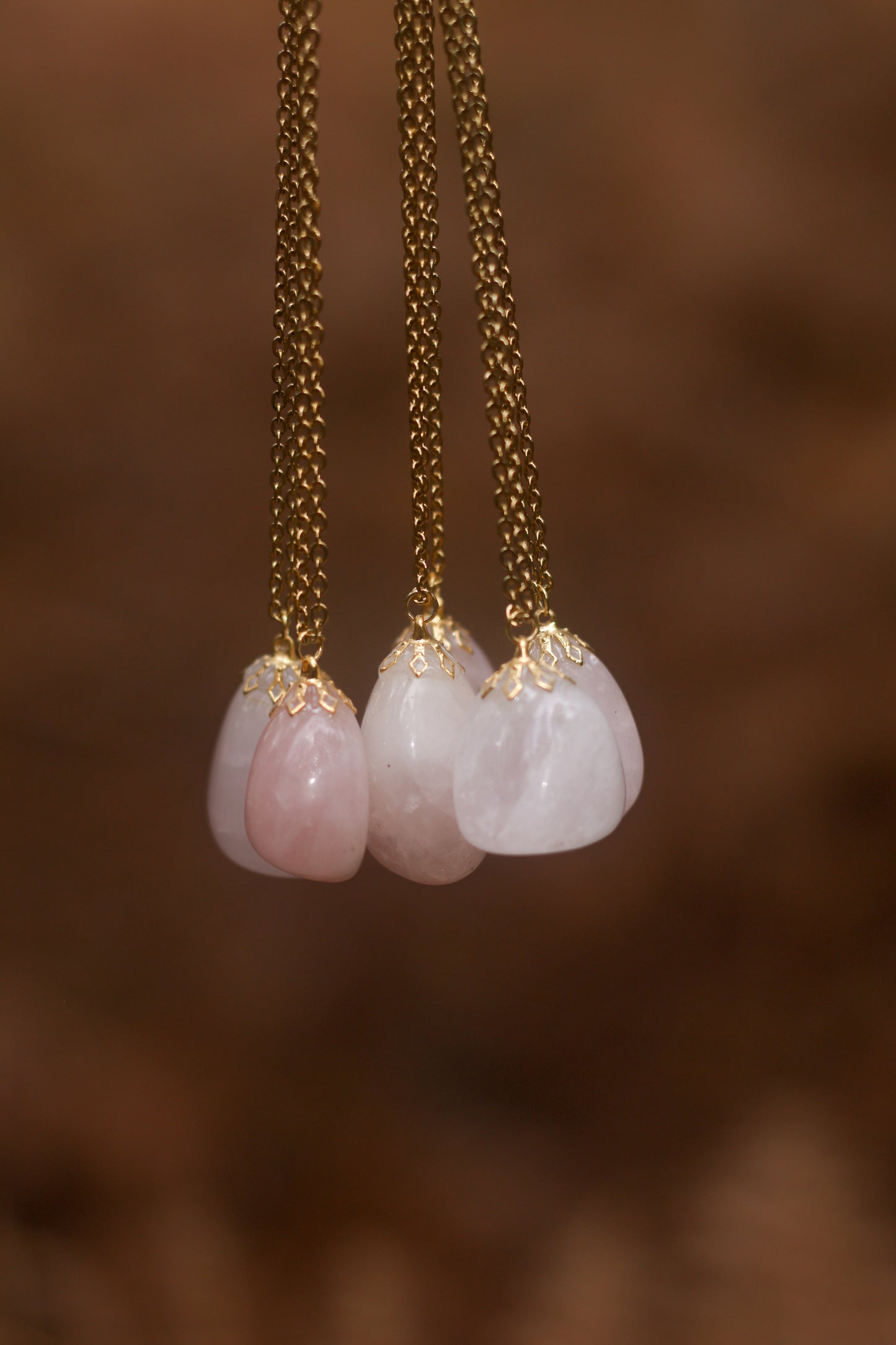 Tumbled stone necklace - Pink quartz