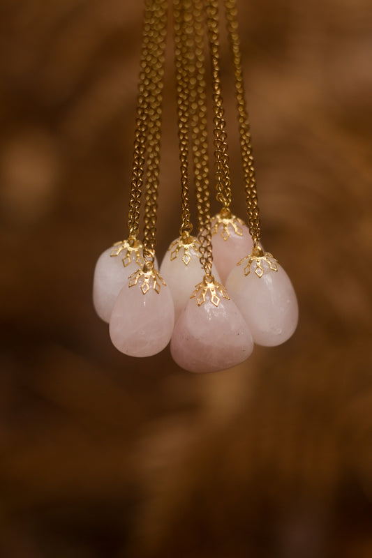 Tumbled stone necklace - Pink quartz