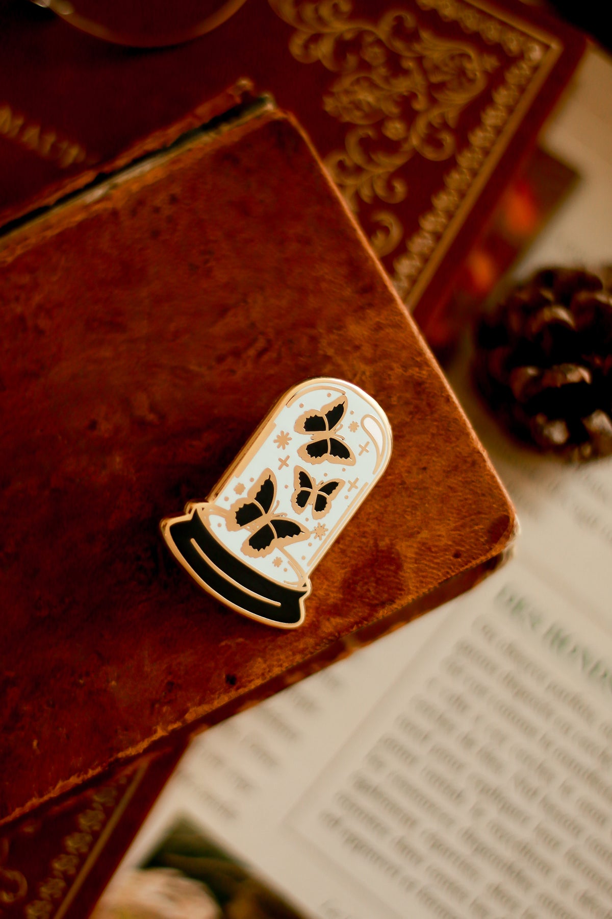 Butterfly pins under glass