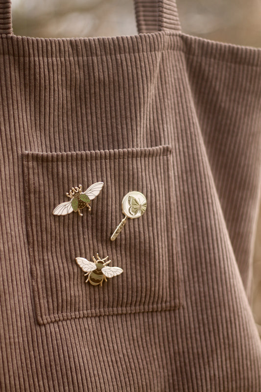 Set of 3 pins : bee, beetle, magnifying glass